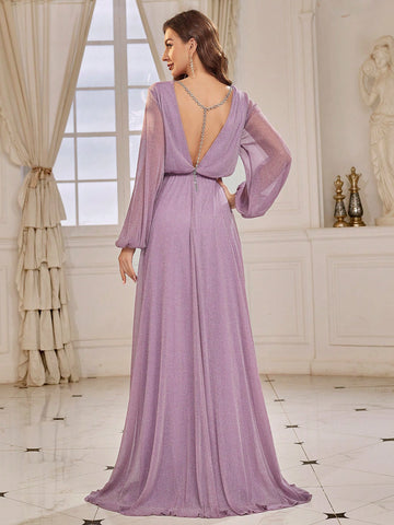 Adults' Bridesmaid Dress With Large Open Back, Chain Detailing And Volume Hem