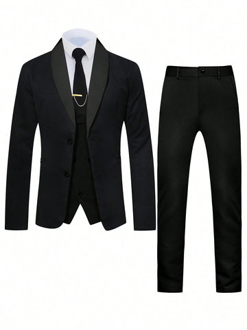 Men's Shawl Collar Double Breasted Suit Jacket Vest Pants Set