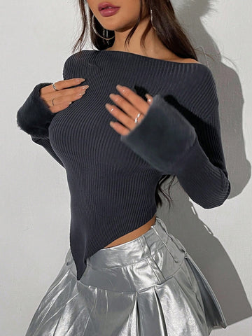 Women's Spliced Irregular Hem Sweater
