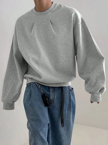 Loose Fit Men's Solid Color Drop Shoulder Sweatshirt