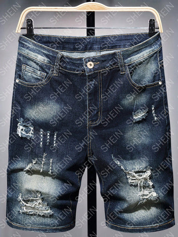 Men's Frayed And Distressed Denim Shorts