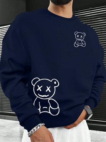Men's Cartoon Bear Printed Fleece Sweatshirt