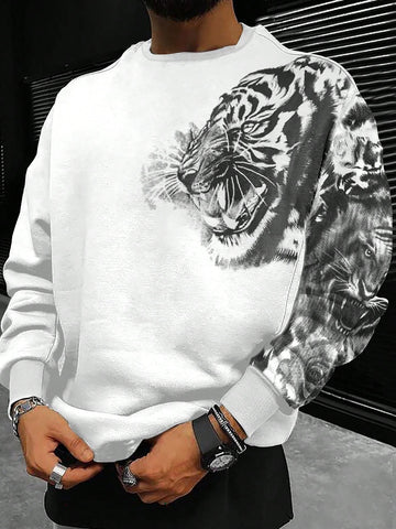 Loose Fit Men's Tiger Print Sweatshirt