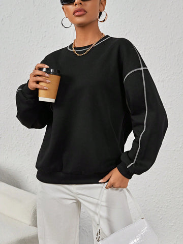 Women's Color Block Sweatshirt With Rolled Edges