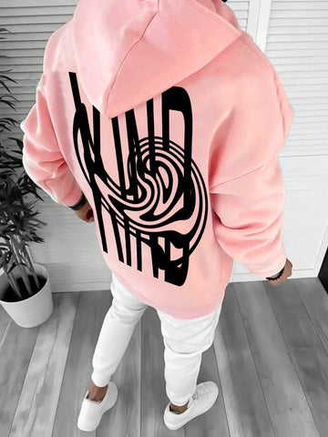Men's Loose Fit Letter Printed Hooded Sweatshirt With Drawstring