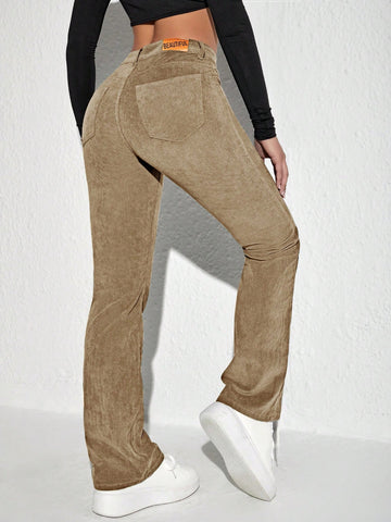 Corduroy Pants With Patch Detailing