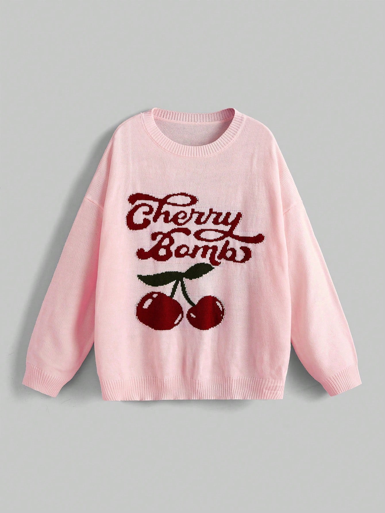 Plus Size Women's Letter & Cherry Pattern Sweater Pullover