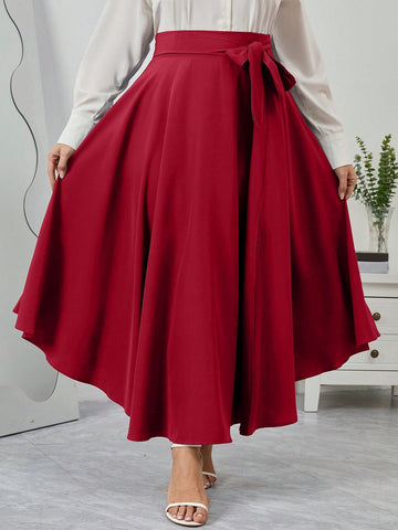 Plus Size Solid Color Wide Slit Skirt