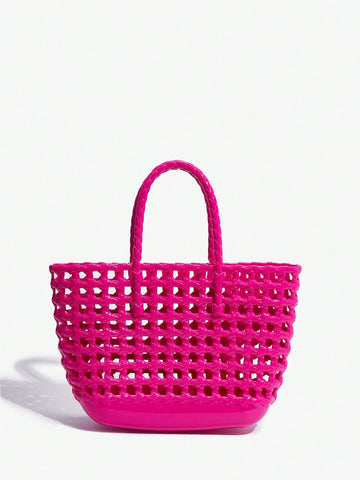Women Fashionable Summer Hollow Out Jelly Woven Tote Bag