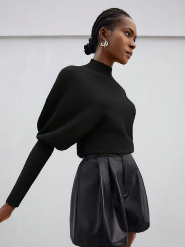 Women's Stand Collar Leg-Of-Mutton Sleeve Sweater