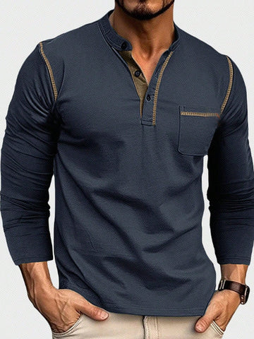 Men's Contrasting Edge Long Sleeve Polo Shirt