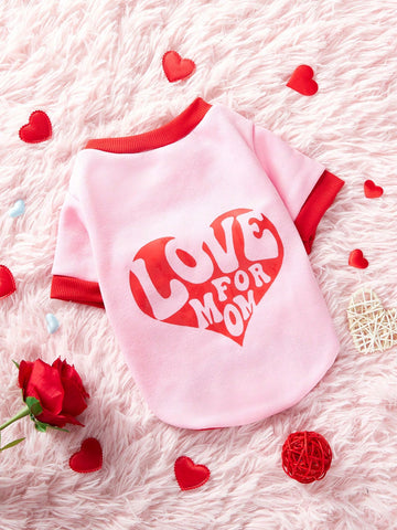 1pc Valentine's Day Love Heart Printed Pink Warm Pet Sweater Without Hood For Cats And Dogs