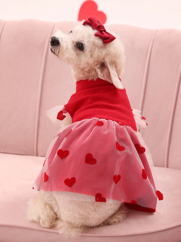 Valentine's Day Red Mesh Heart Design Pet Dress