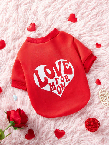 Valentine's Day Pet Red Love Letter & Heart Printed Hoodie Without Hat For Cats And Dogs, 1pc