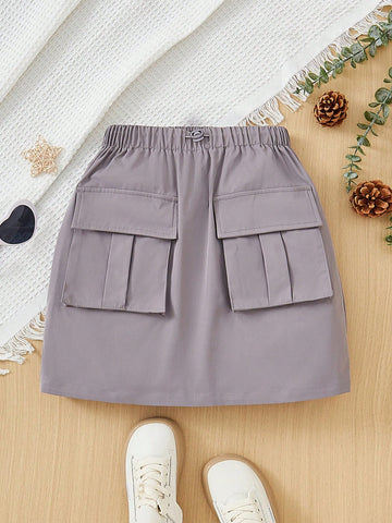 Tween Girl Flap Pocket Drawstring Waist Cargo Skirt