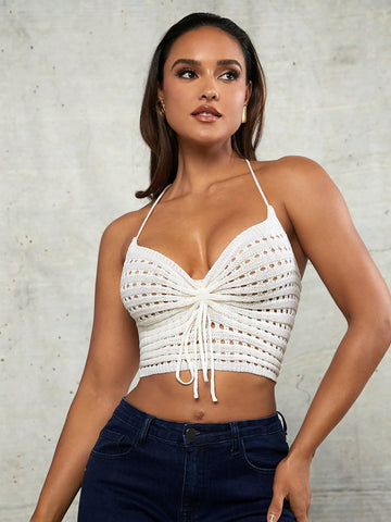 Cover Ups White Love Collar Crocheted Cross Strap Sexy Hollow Spring And Summer Holiday Clothes Suspender Tops For Women