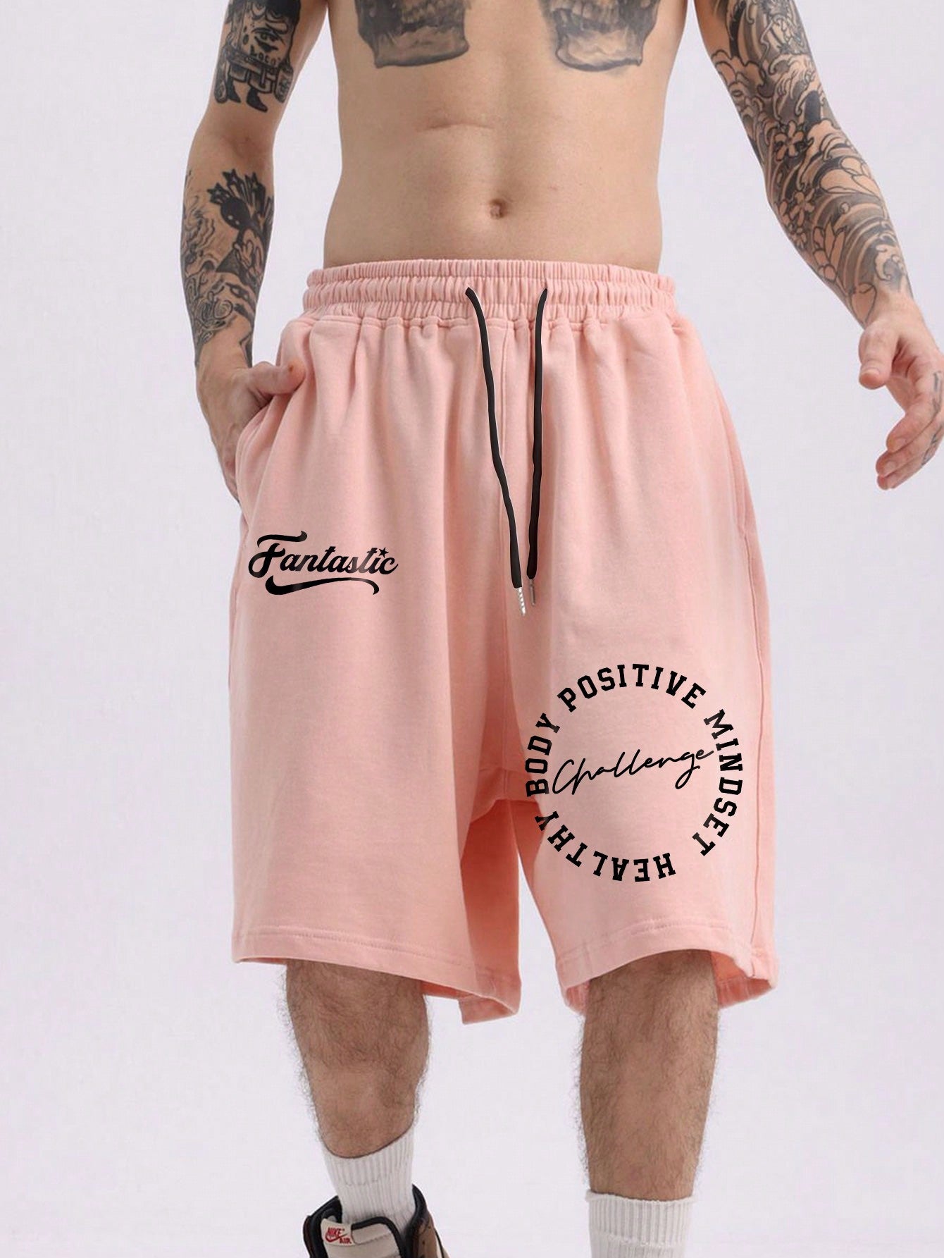 Men's Slogan Print Sports & Casual Capris Shorts, Suitable For Daily Wear In Spring And Summer