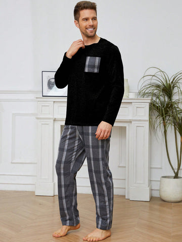 Men's Plaid Long Sleeve And Long Pants Homewear Set