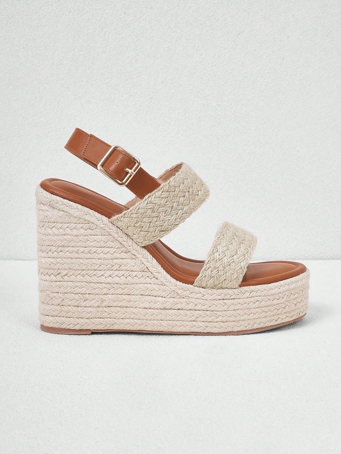 Women's Fashion Spring Summer Retro Braided Wedge Thick Sole Jute Sandals Suitable For Vacation