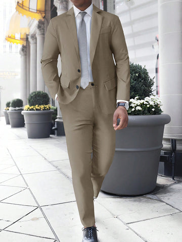 1set Men'S Long Sleeve Notched Lapel Single Breasted Suit Jacket And Suit Pants
