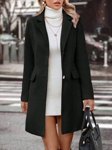 Women's Lapel Collar Long Sleeve Overcoat