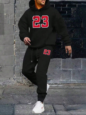 Men's Letter Printed Hoodie And Sweatpants Sports Suit, Athletic Suit, Tracksuit