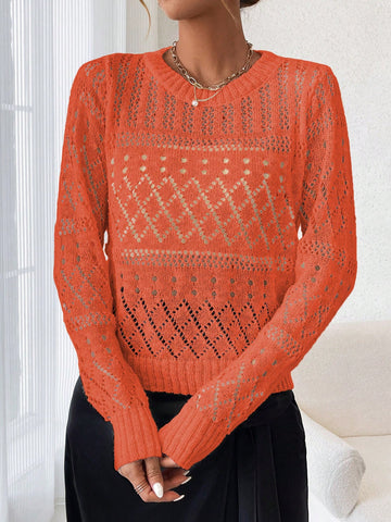 Women's Long Sleeve Hollow-Out Knit Sweater