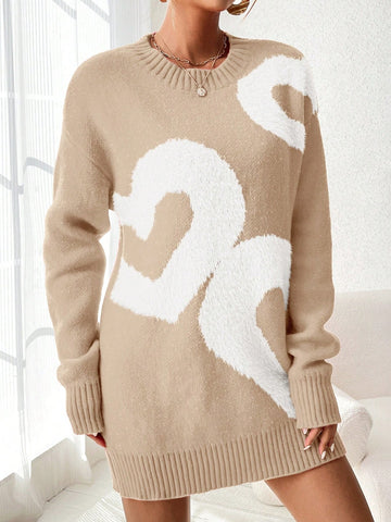 Women's Heart Pattern Round Neck Sweater