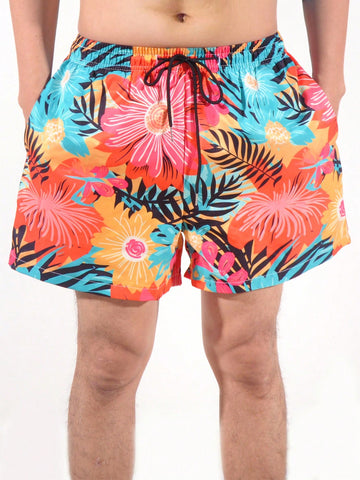 Men's Tropical Plant Printed Beach Shorts