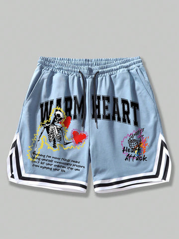 Men's Slogan Printed Shorts, Suitable For Daily Wear In Spring/Summer