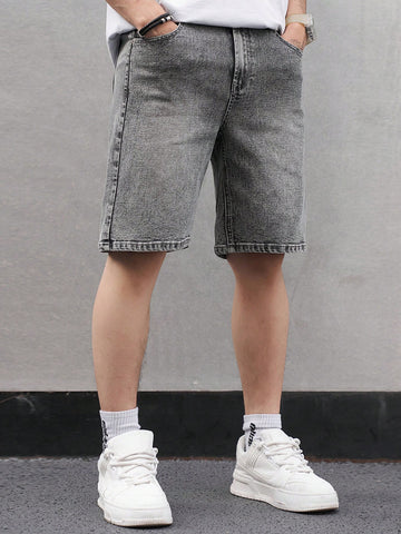Men's Solid Color Denim Shorts With Pockets