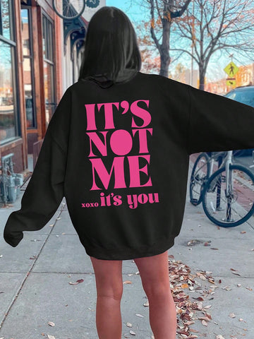 Plus Size Round Neck Oversized Sweatshirt With Slogan Print And Drop Shoulder