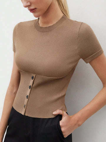 Women's Casual Knitted Blouse With Half Placket