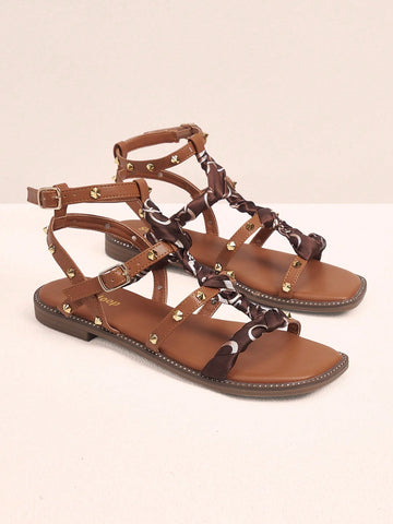 Women's Fashion Spring Summer Bohemian Rhinestone Decorated Comfortable Flat Sandals