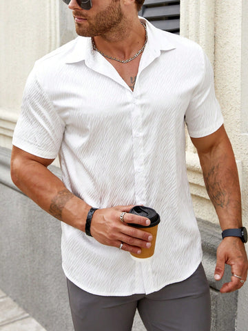 Men's Satin Jacquard Short Sleeve Dress Shirt