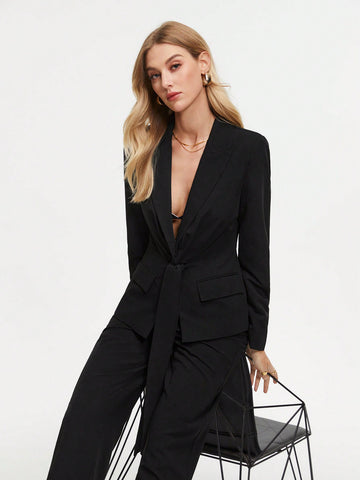 Women's Pointed Lapel Long Sleeve Suit Jacket And Trousers Set