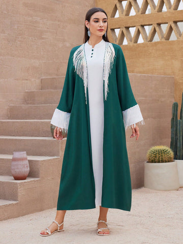Women's Fringed Arabian Abaya With Patchwork Design