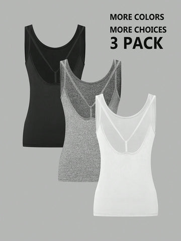 3pcs Backless Slim Fit Camisole Tops