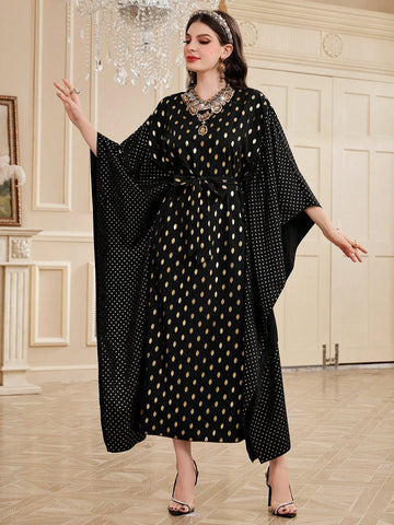 Women's Gold Dots Batwing Sleeve Kaftan Dress