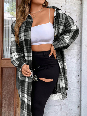 Plus Size Plaid Pattern Single Breasted Coat