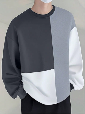Men's Round Neck Contrast Color Pullover Sweatshirt