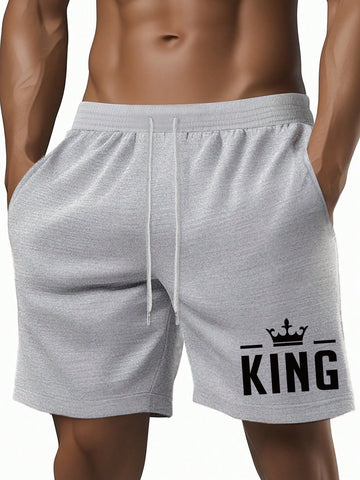 Men's Letter & Crown Pattern Drawstring Waist Short Pants
