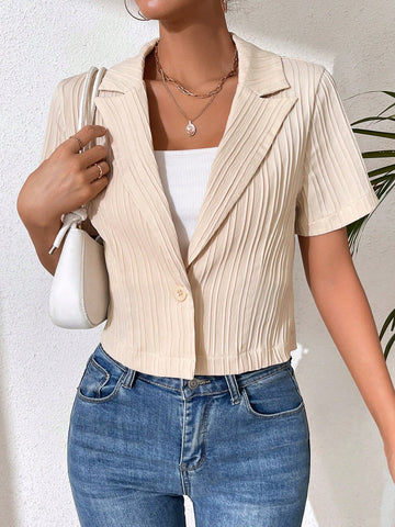 Women's Solid Color Short Sleeve Cropped Blazer