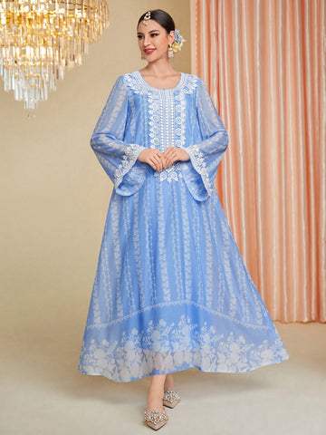 Spliced Water Soluble Lace Flare Sleeve Dress