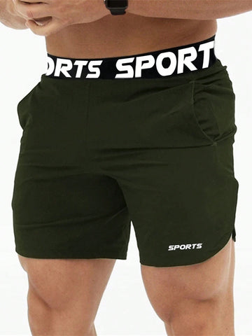 Men's Letter Print Waist Slant Pocket Sport Shorts