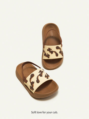 1pair Boys' Cute Cartoon Squirrel Themed Sandals, Garden Slippers, Home Shoes Suitable For Daily Casual Wear All Year Round
