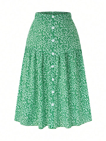 Plus Size Women's Floral Button-Up Skirt