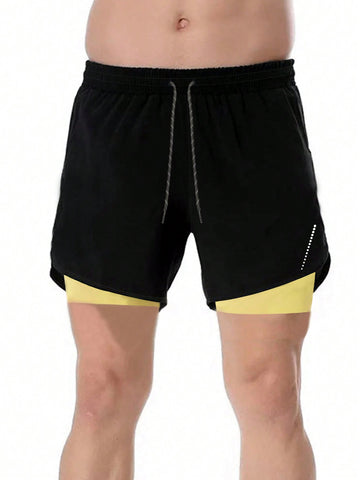 Men's Contrast Color Drawstring Sports Shorts