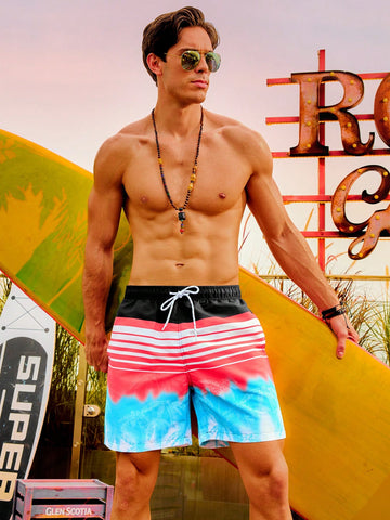 Men's Striped Drawstring Beach Shorts