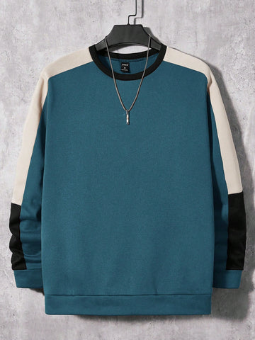 Men's Color Block Knitted Crewneck Sweatshirt